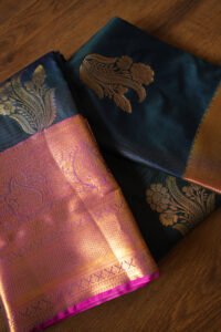 Deep Blue Pink kanchipuram semi silk