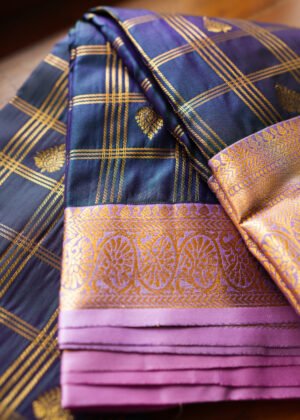 Deep Navy Blue kanchipuram semi silk