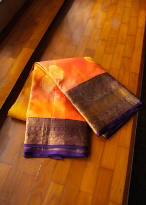 Dual Tone Orange Pure Kanchipuram handloom saree