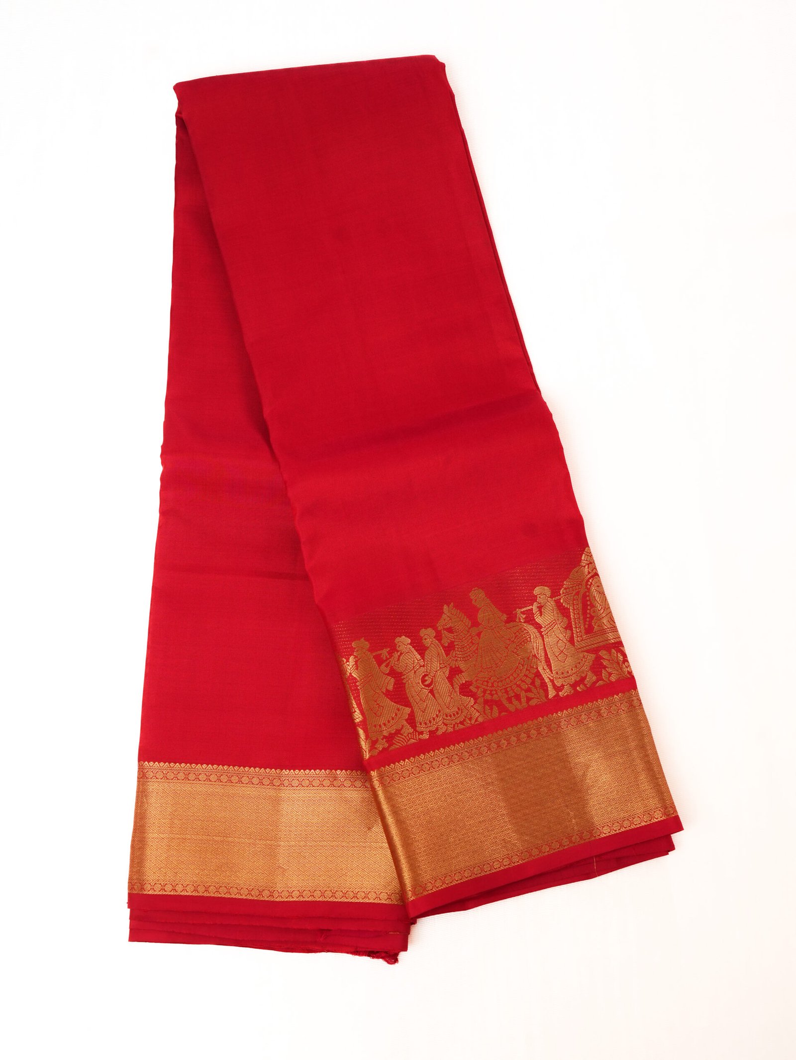 Vibrant Red Pure Kanchipuram Silk Saree - Image 3