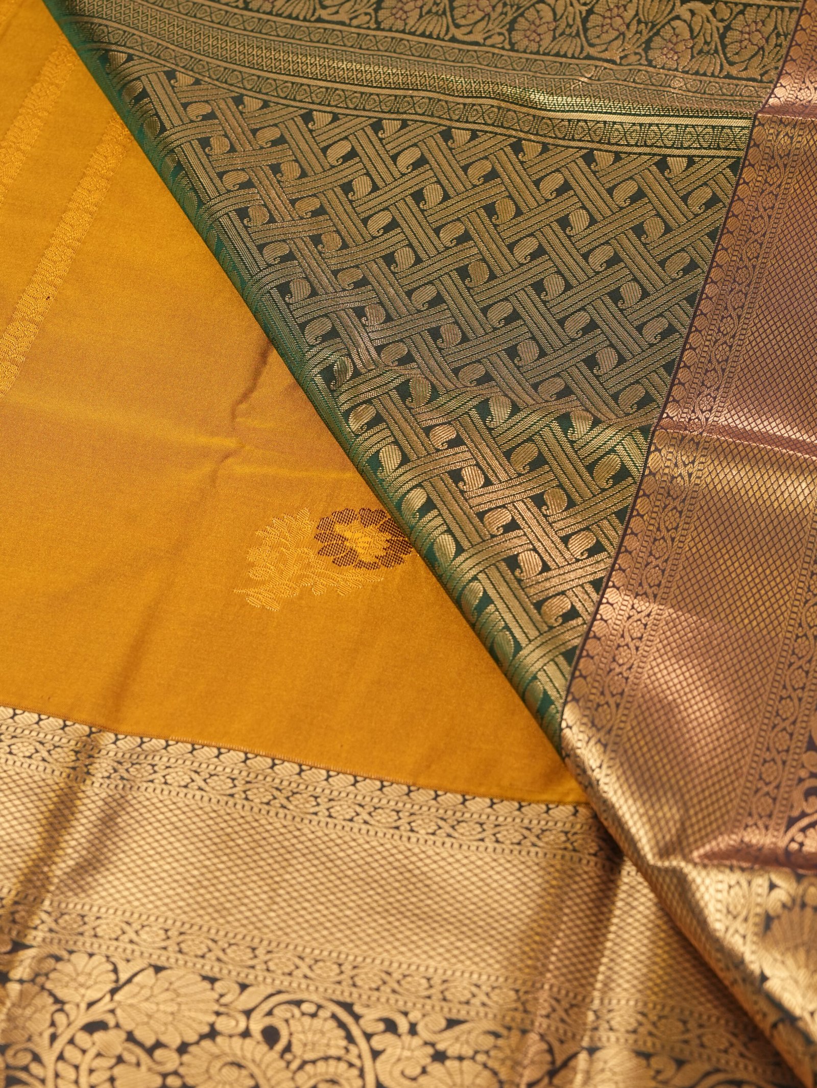 Mustard Gold Banarasi Semi Silk Saree - Image 2