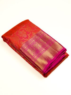 Orange Pink Dual Tone Pure Kanchipuram Saree