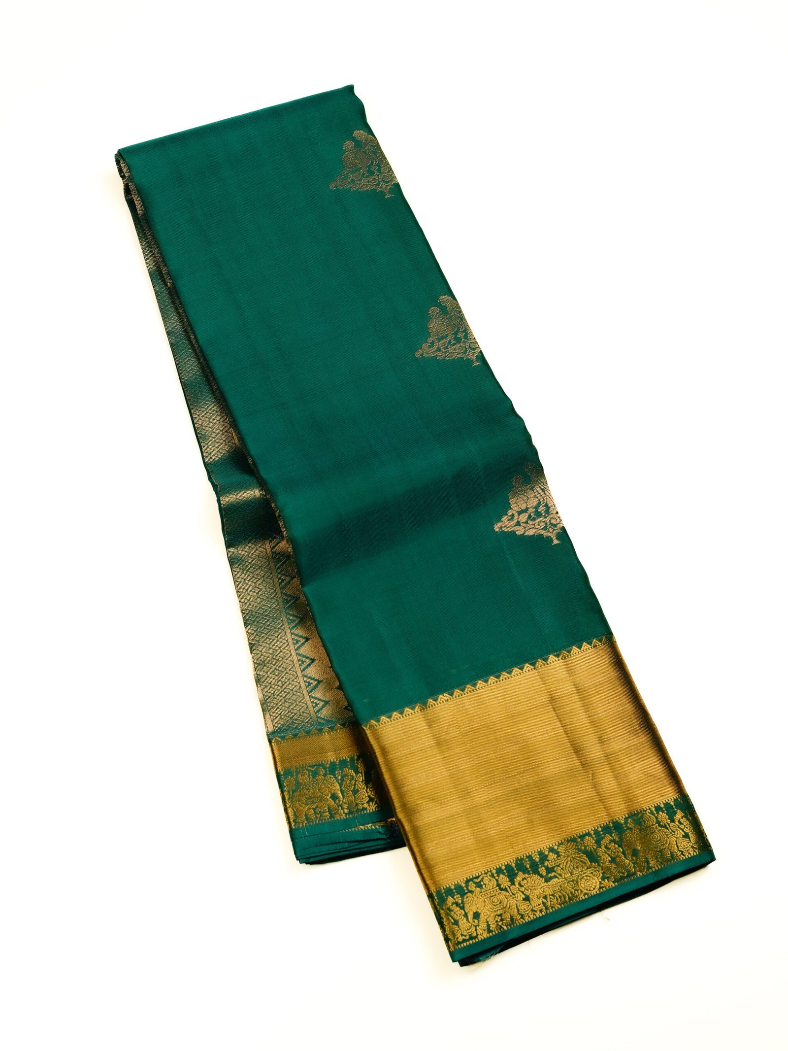 Dark Sea Green Pure Kanchipuram Saree - Image 3