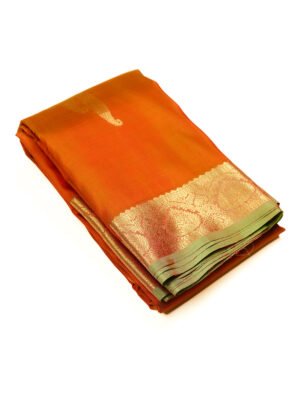 Terracotta & Olive Green Pure Kanchipuram Saree