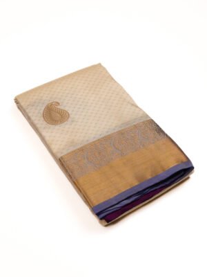 Ivory Cream & Lavender Blue Pure Kanchipuram Saree