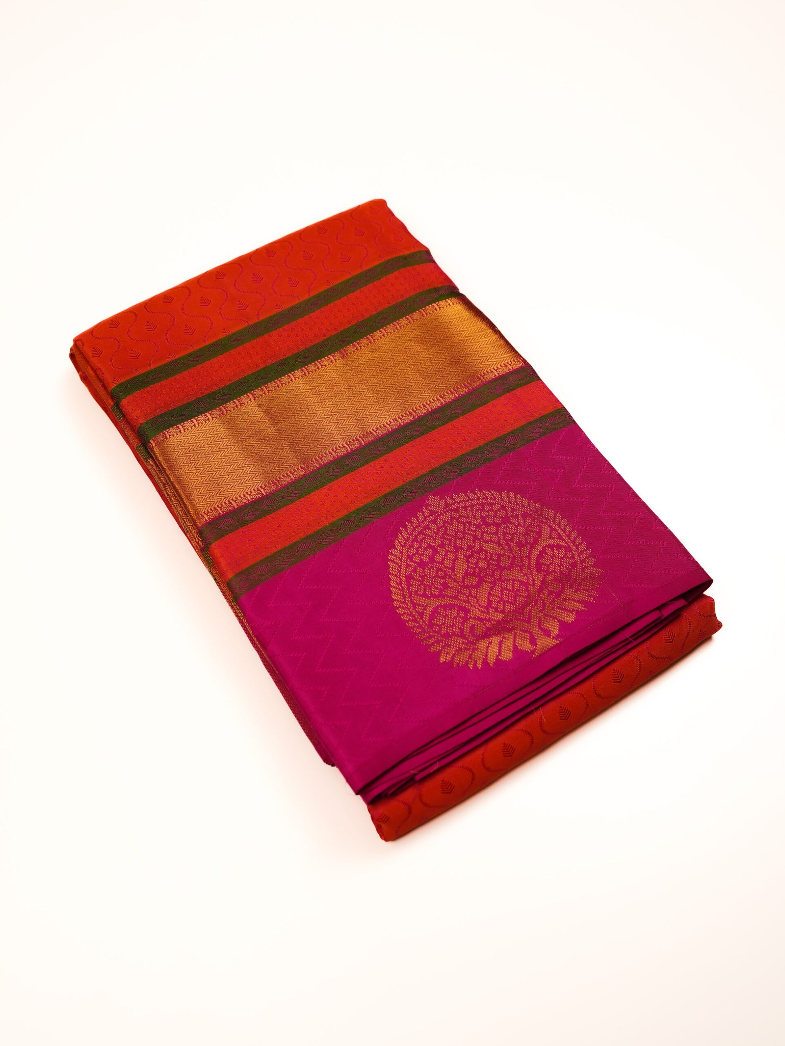 Orange and Magenta Pure Kanchipuram handloom saree