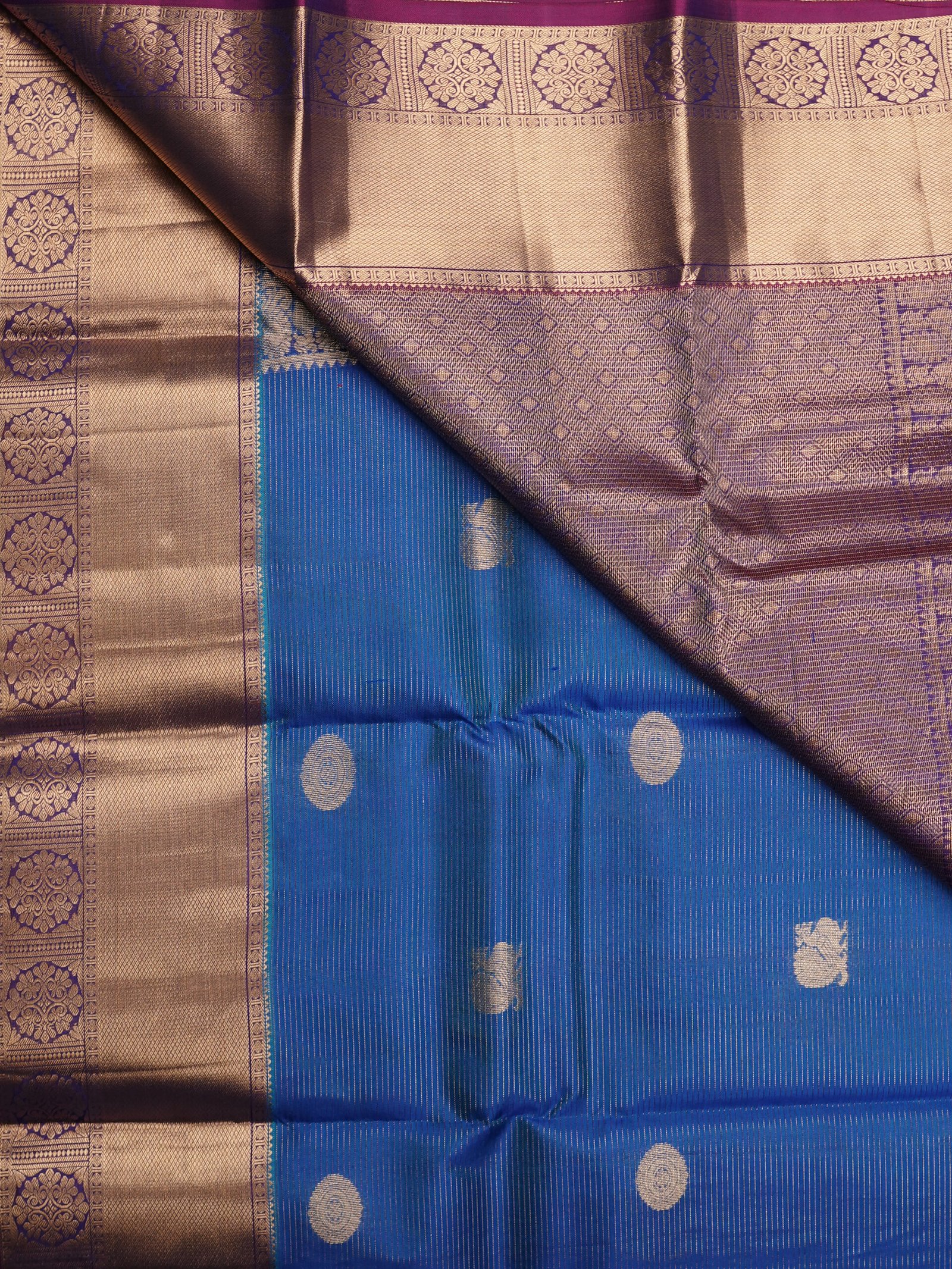 Blue & Magenta Purple Pure Kanchipuram Silk Saree - Image 2