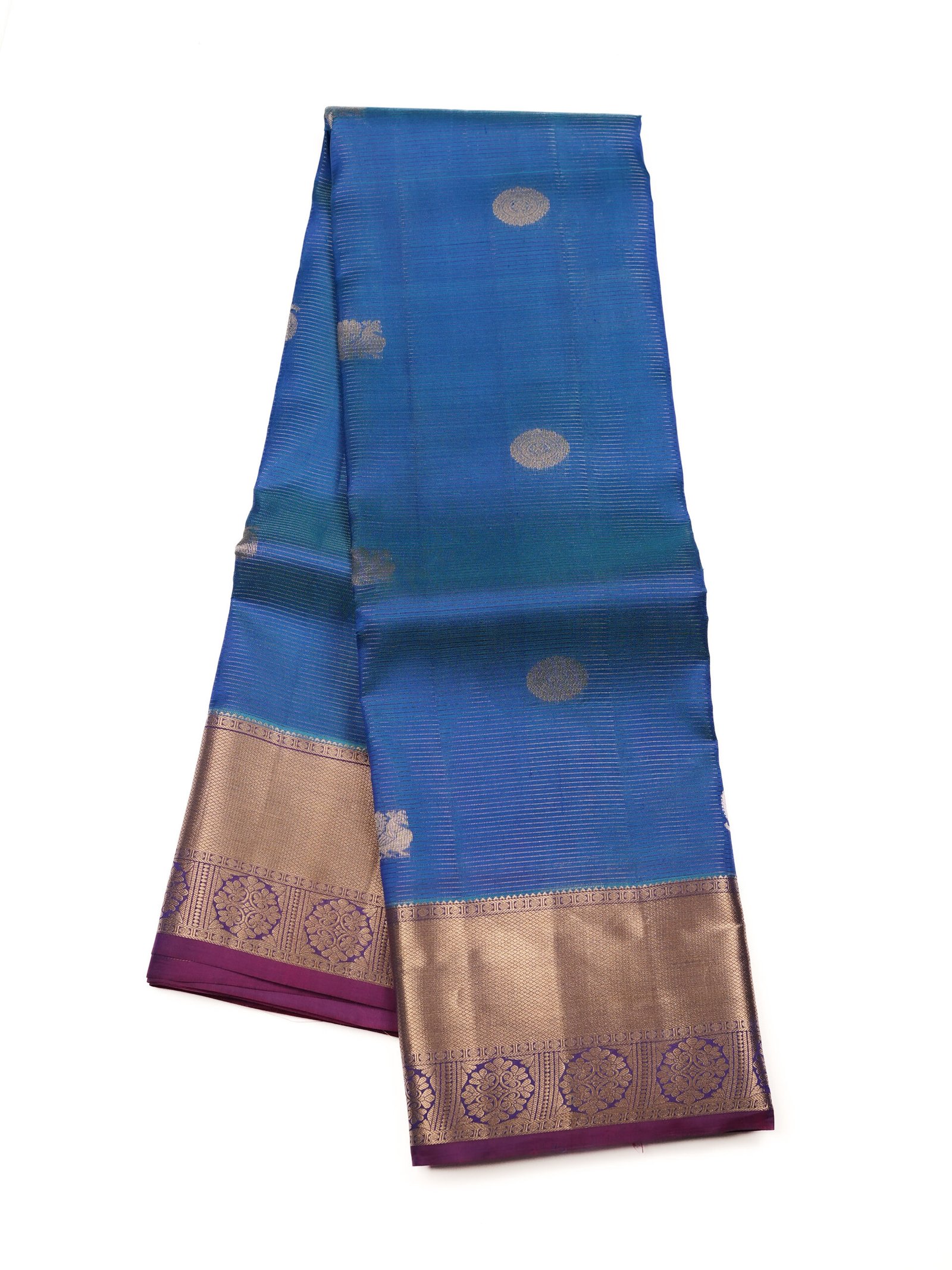Blue & Magenta Purple Pure Kanchipuram Silk Saree - Image 3