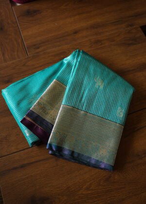 Turquoise Blue Semi Kanchipuram Saree