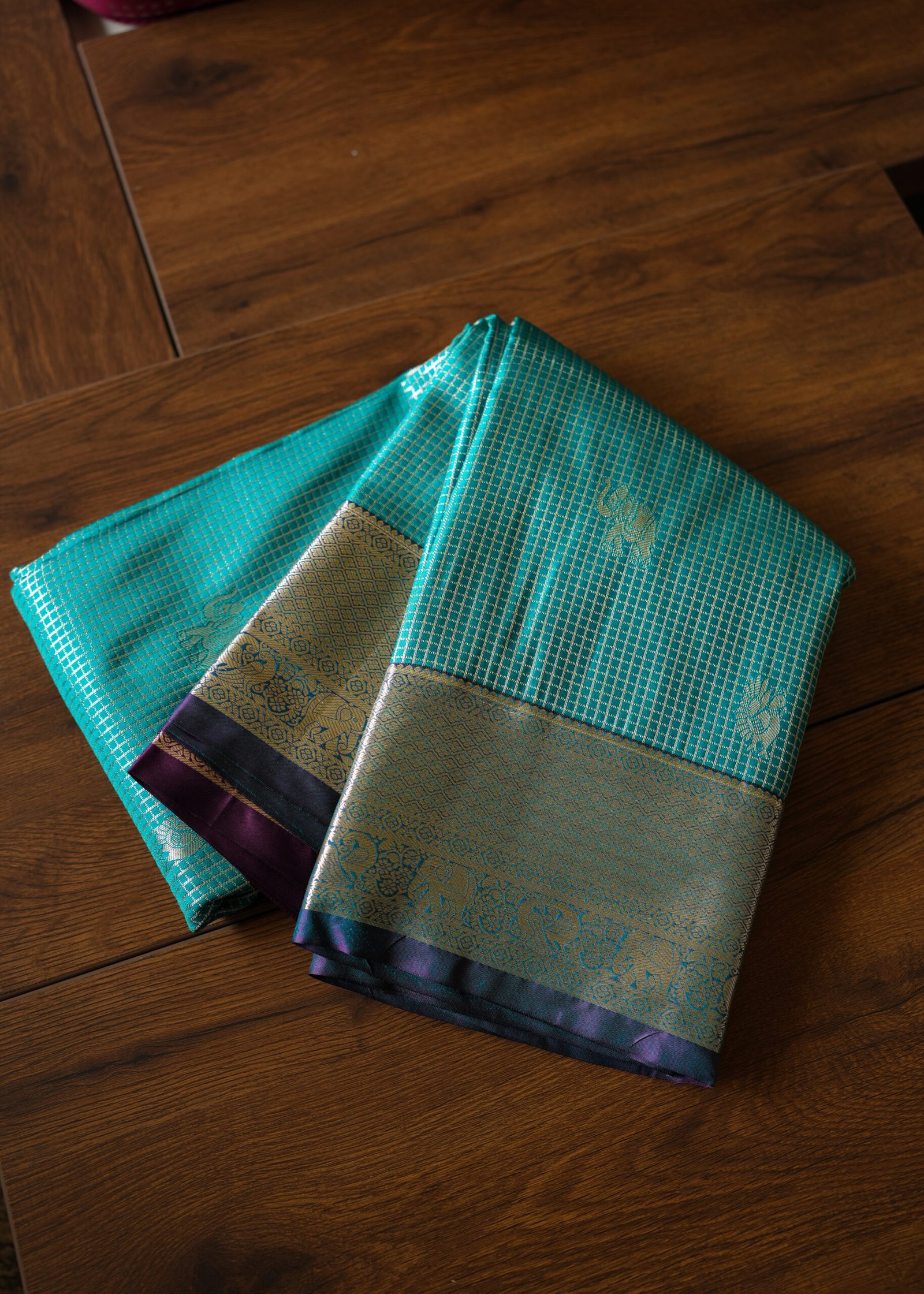 Turquoise Blue Semi Kanchipuram Saree