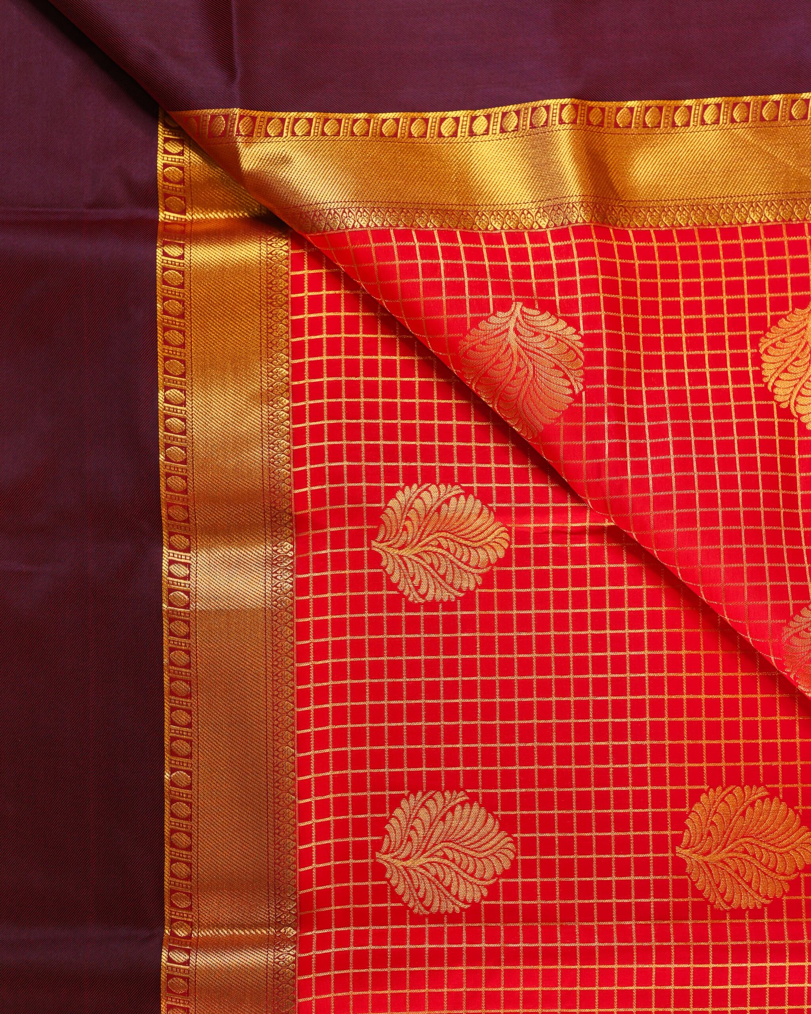 Red Semi Silk Check Saree - Image 3