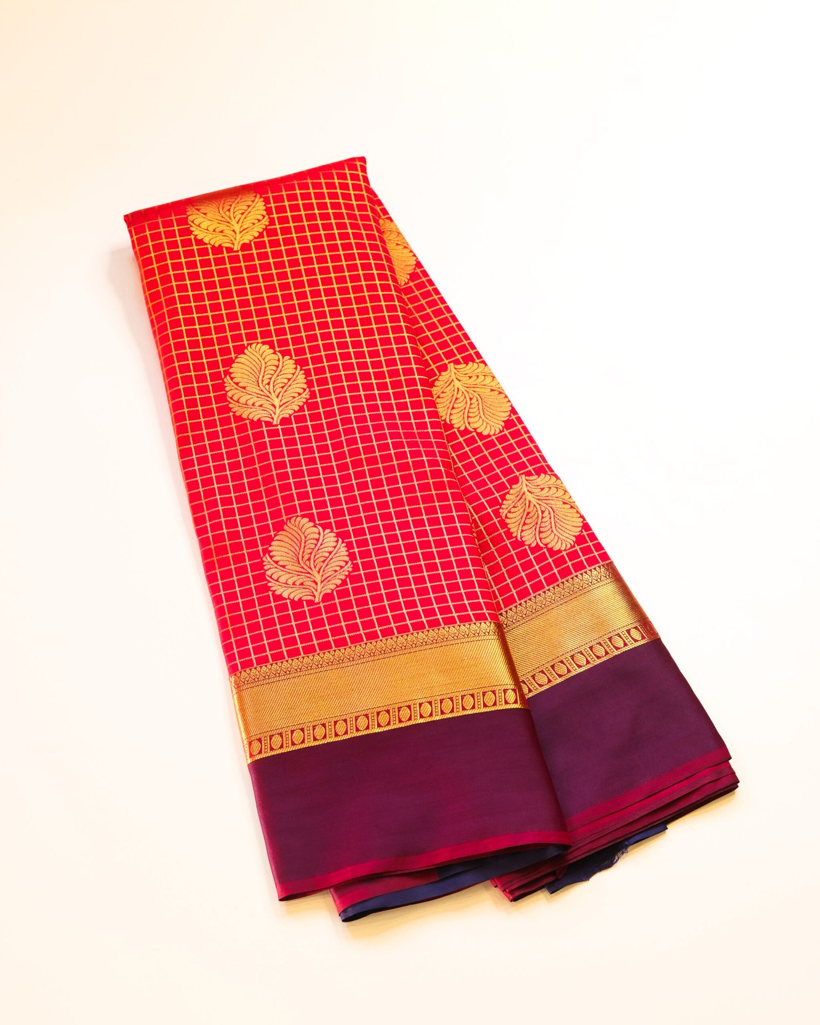 Red Semi Silk Check Saree - Image 5