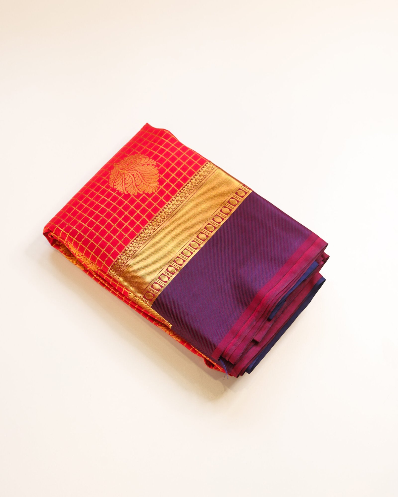 Red Semi Silk Check Saree