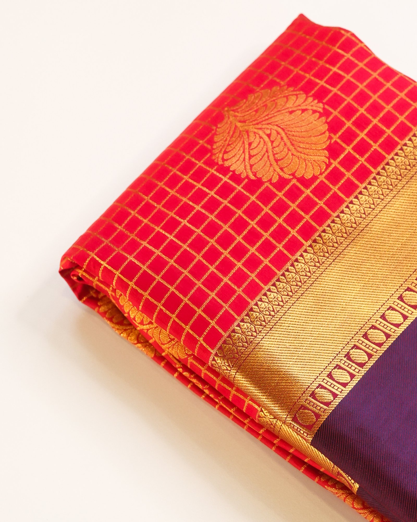 Red Semi Silk Check Saree - Image 6