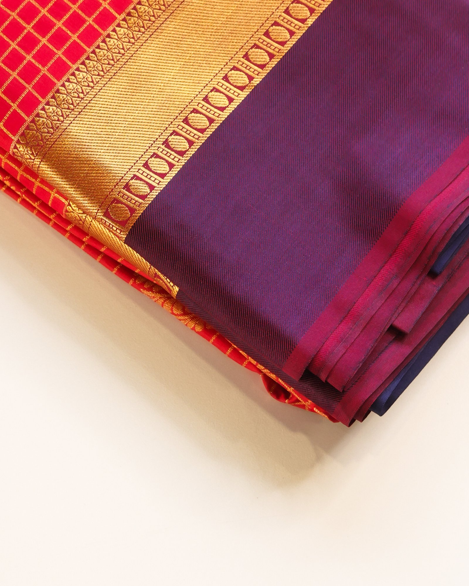 Red Semi Silk Check Saree - Image 7