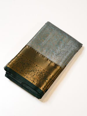Teal Blue Tissue Brocade Silk Saree