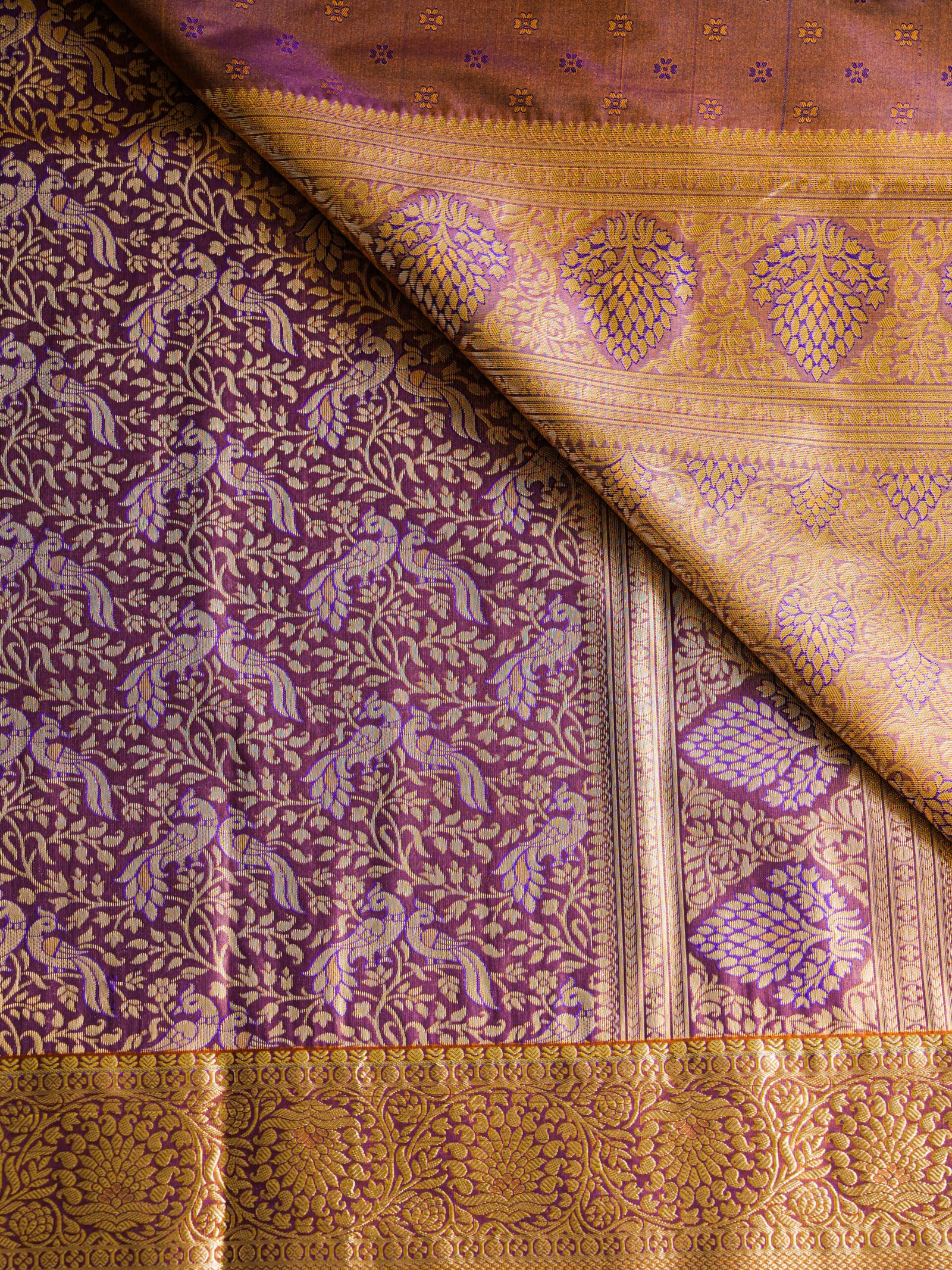 Lavender Gold Tissue Brocade Saree - Image 3