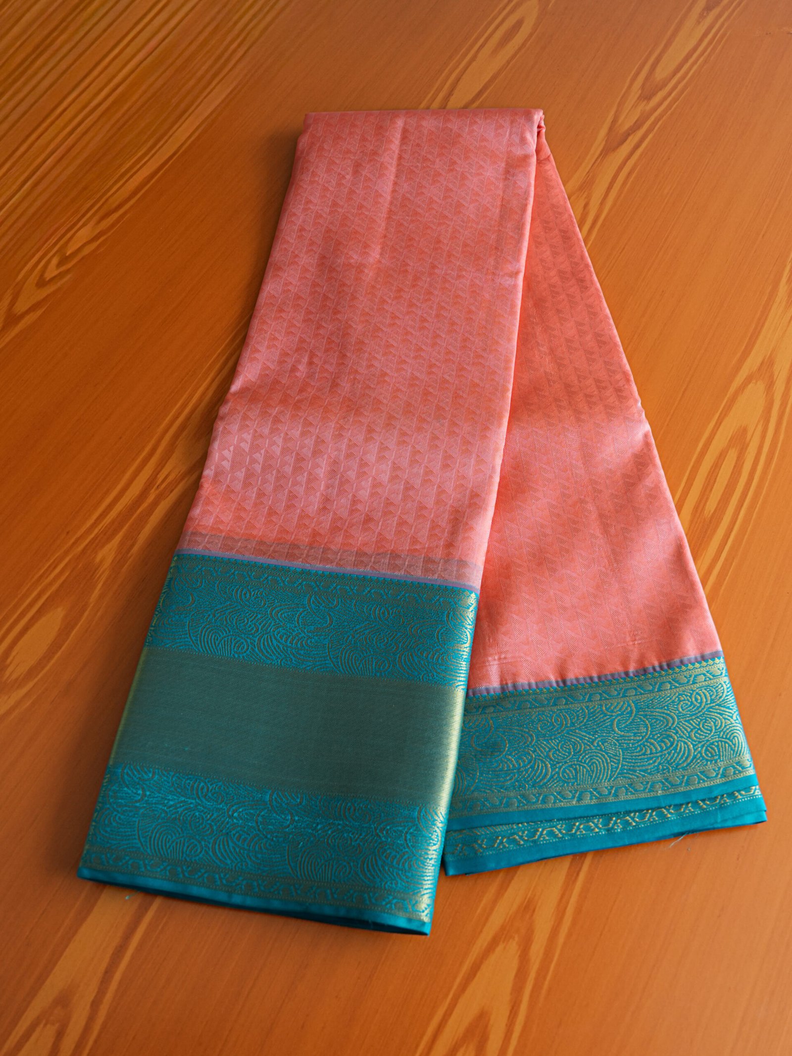 Pink & Teal Designer Silk Saree - Image 2