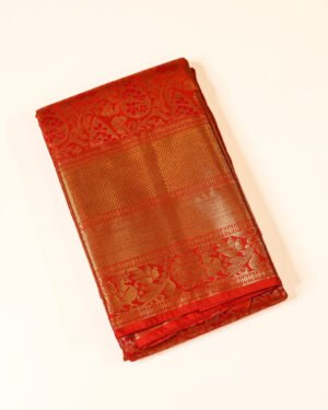 Bright Vermilion Red Brocade Saree