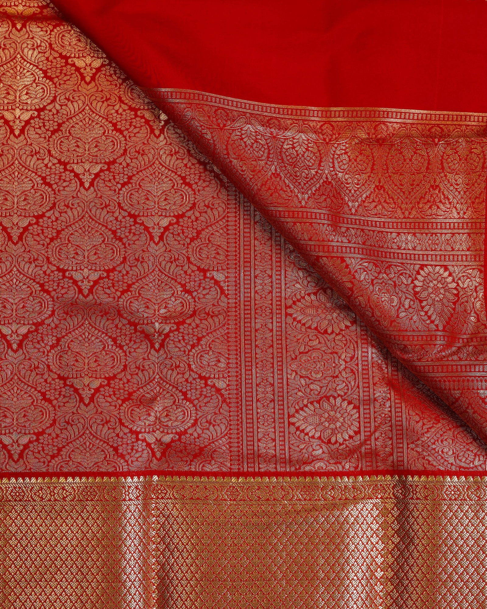 Deep Maroon Red Brocade Saree - Image 2