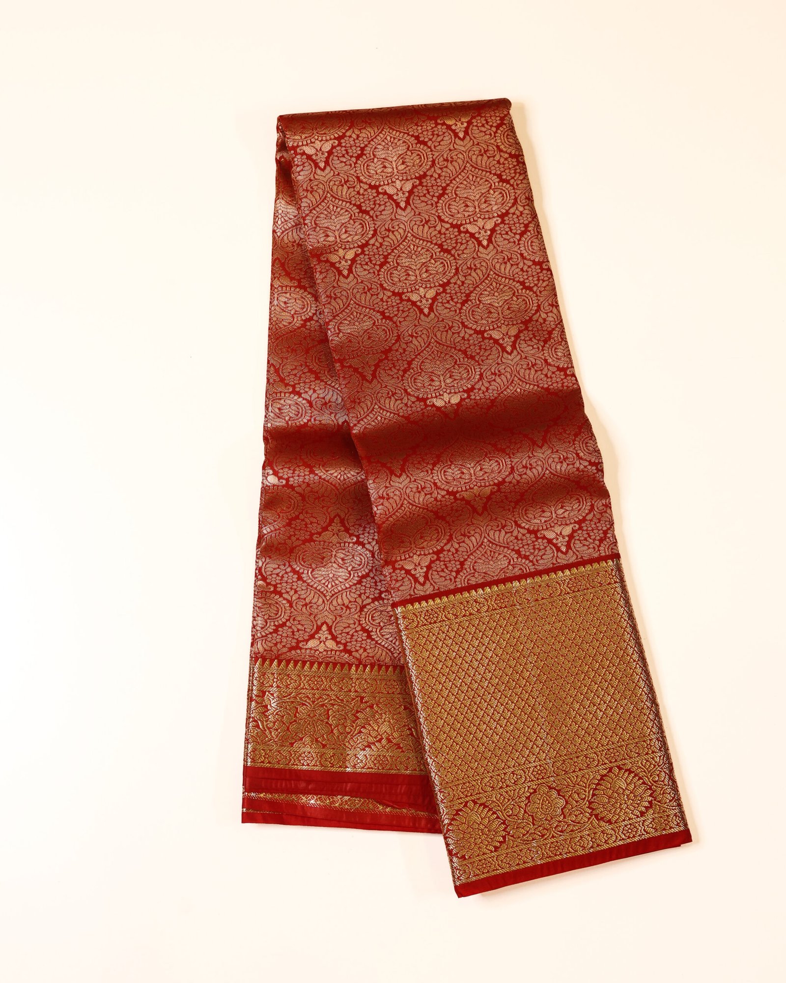 Deep Maroon Red Brocade Saree - Image 3