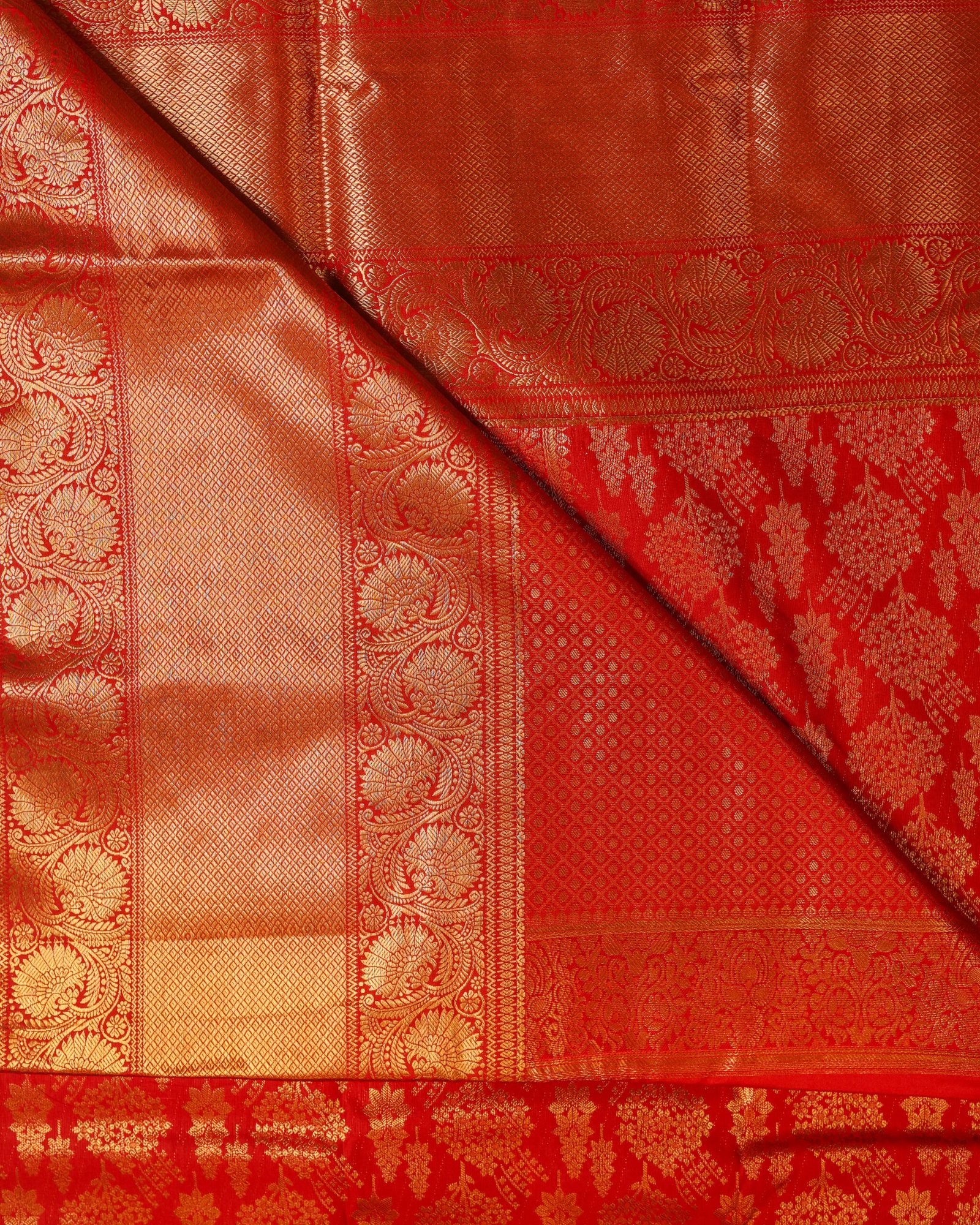 Scarlet Red Brocade Saree - Image 2