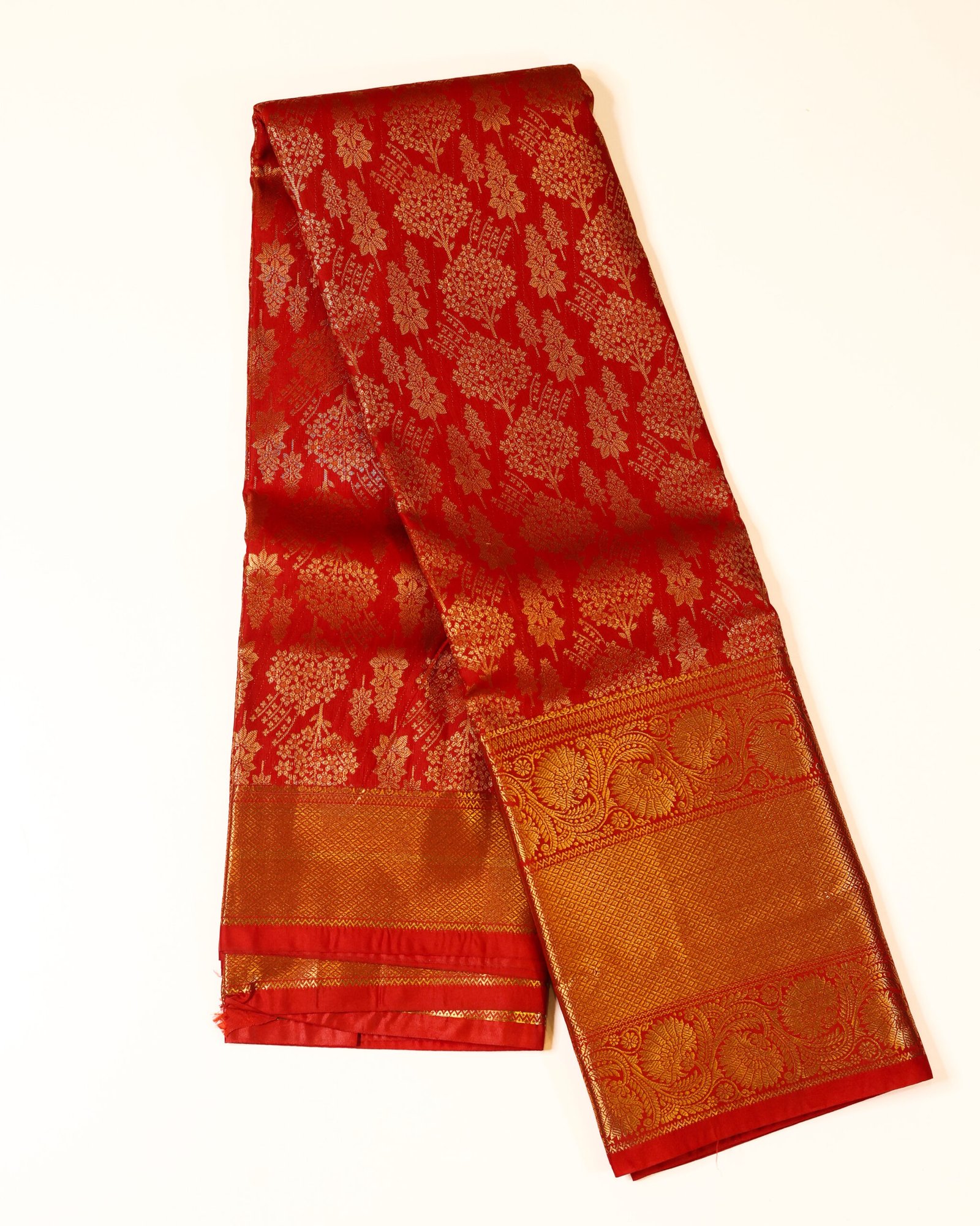 Scarlet Red Brocade Saree - Image 3