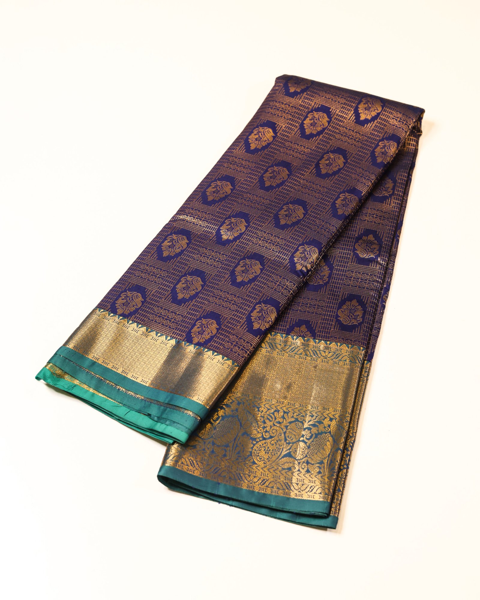 Deep Royal Blue Brocade Saree - Image 2