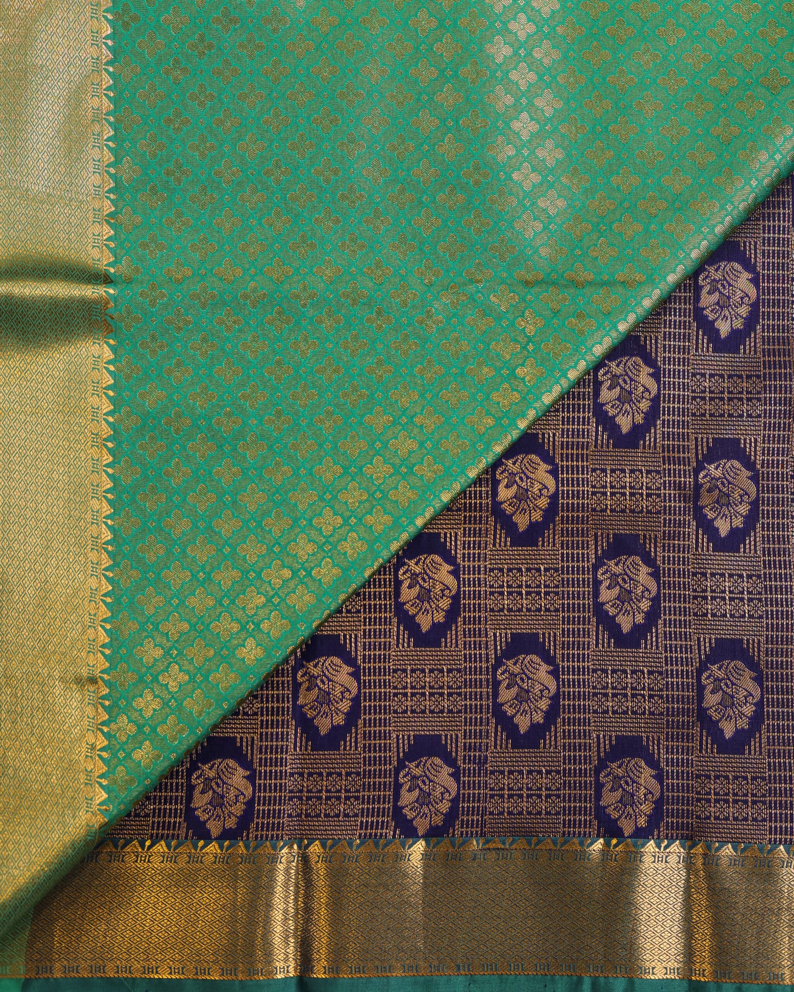 Deep Royal Blue Brocade Saree - Image 3