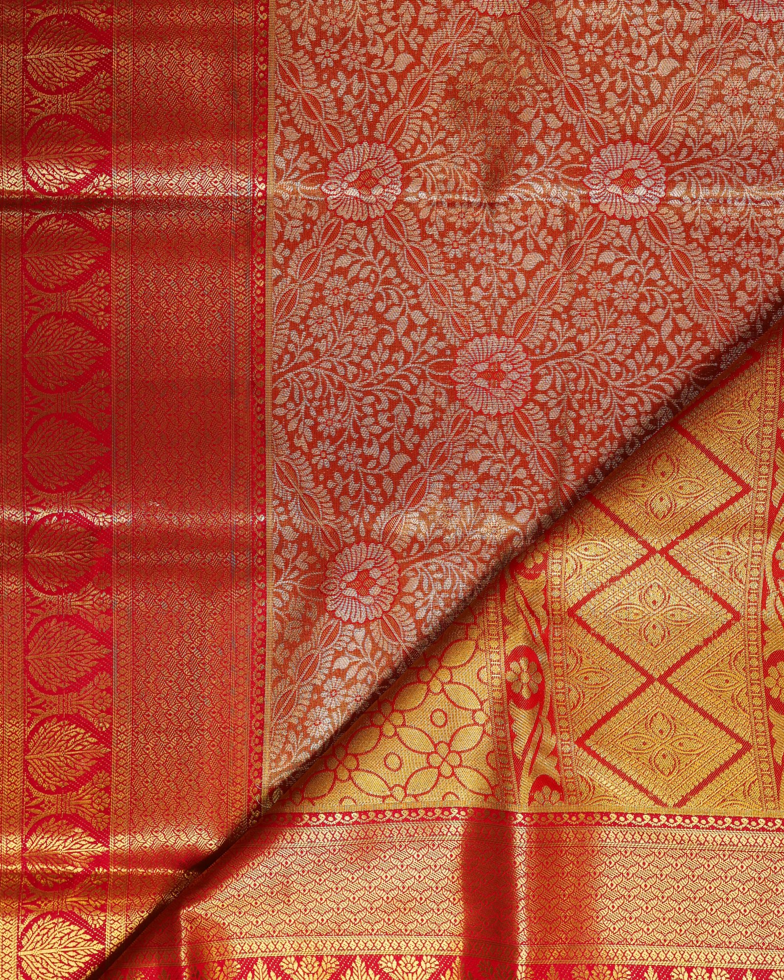 Copper Gold Tissue Brocade Saree - Image 3
