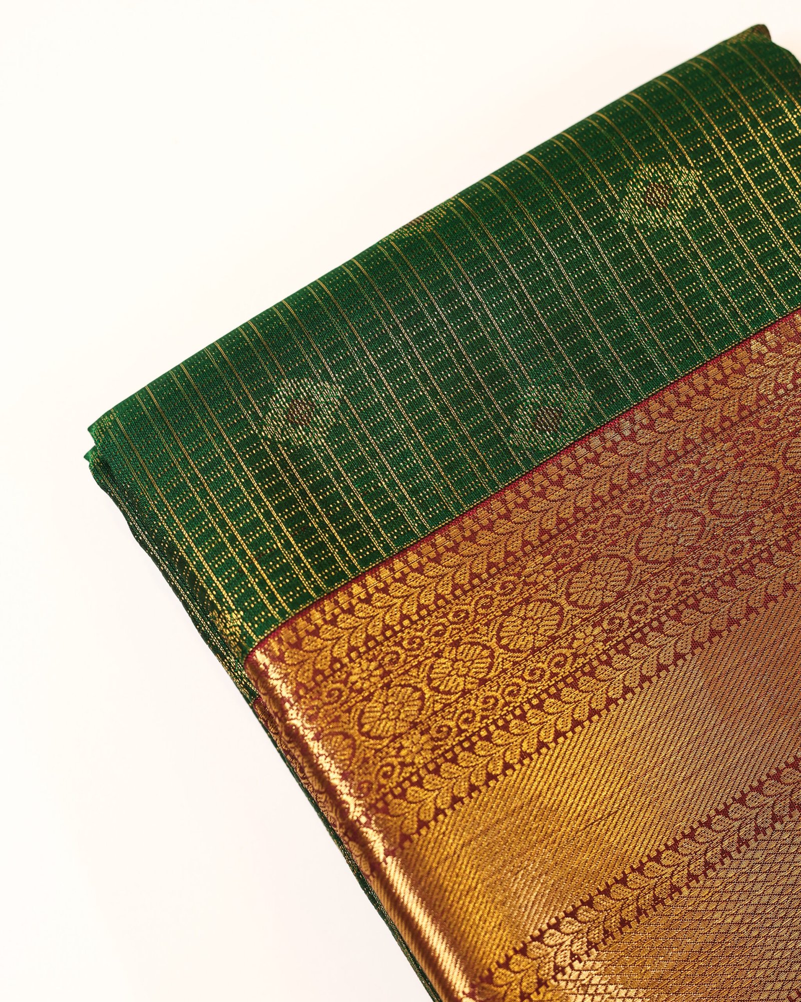Bottle Green Semi Brocade Saree - Image 2