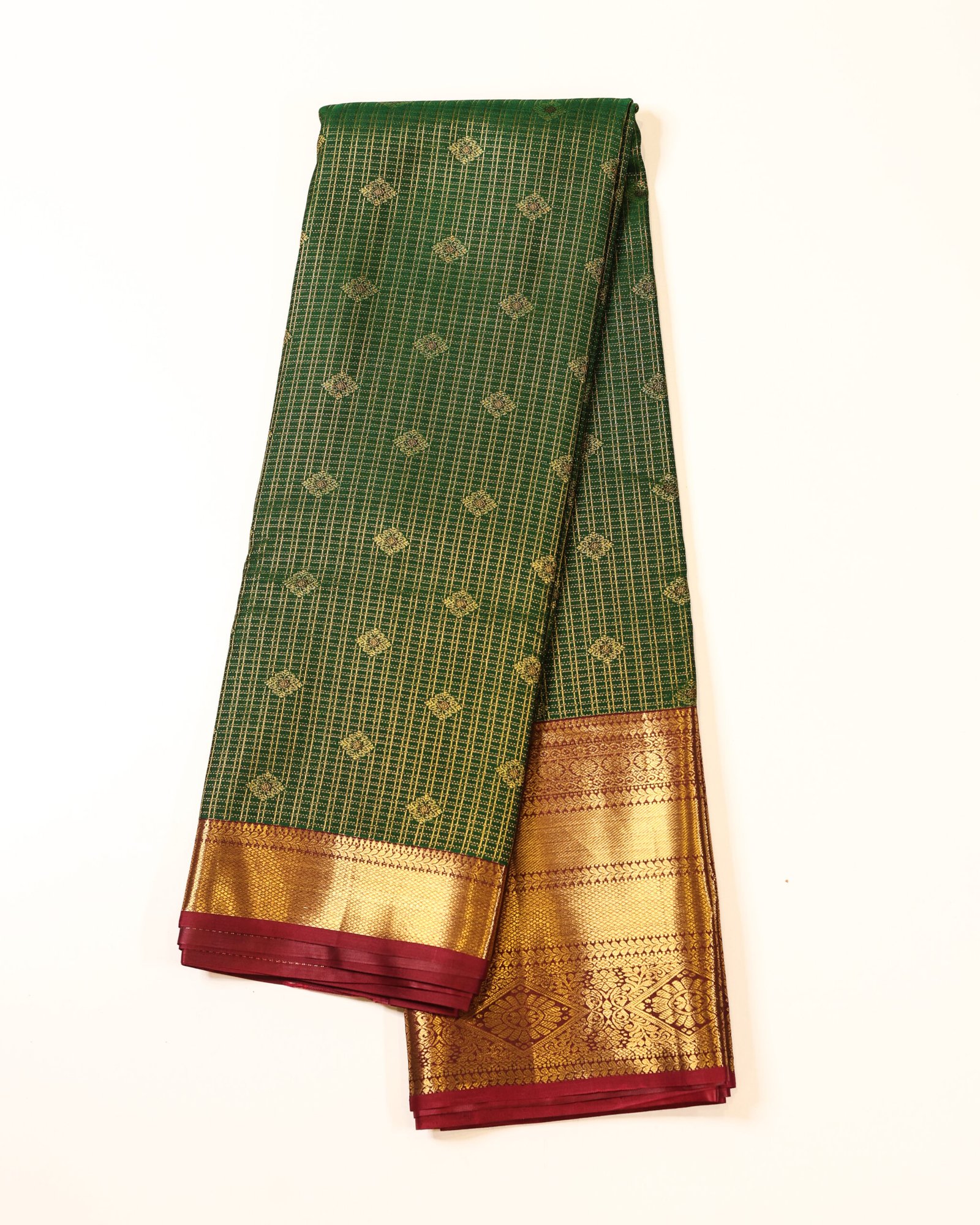 Bottle Green Semi Brocade Saree - Image 3