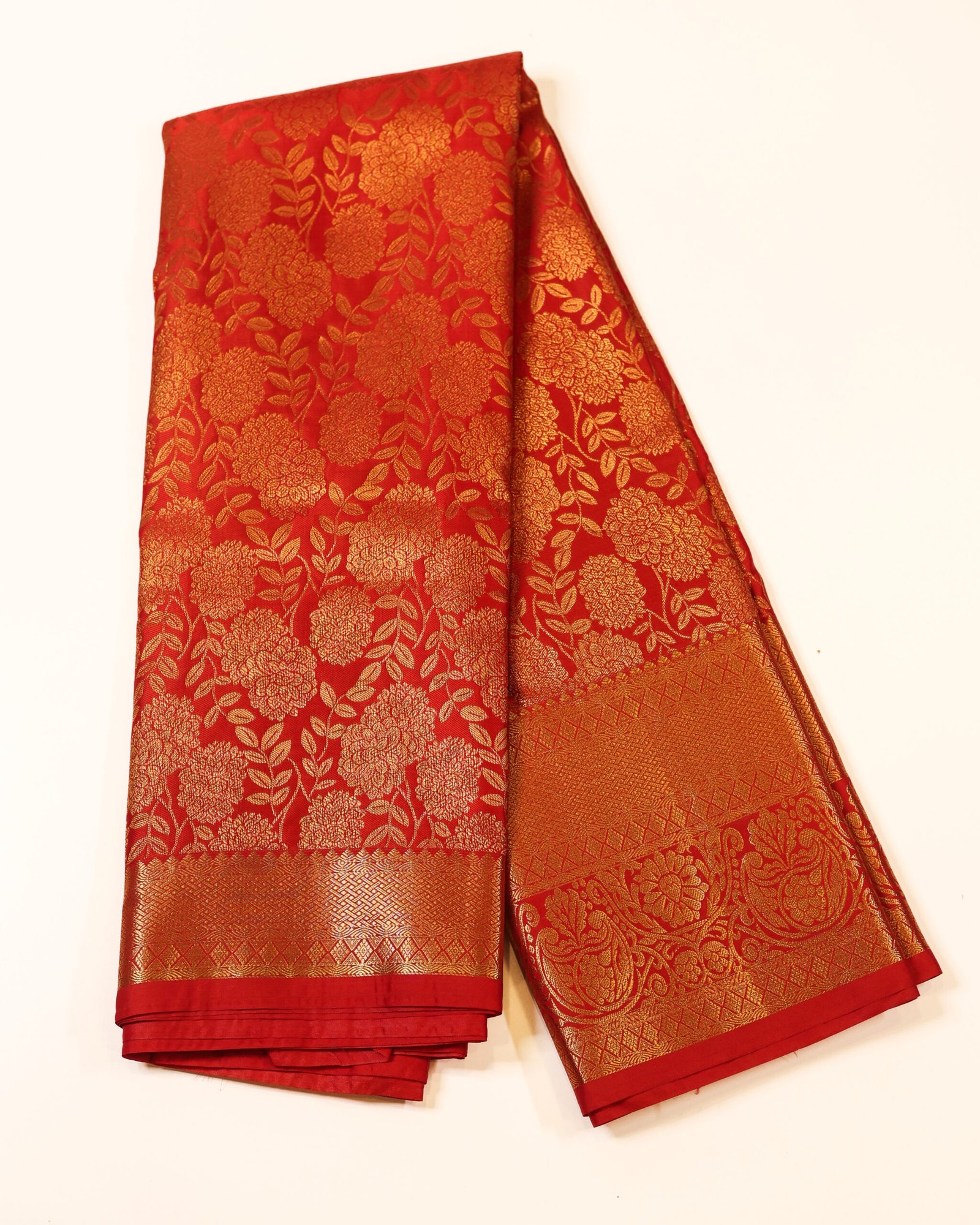 Vermilion Red Brocade Saree - Image 2