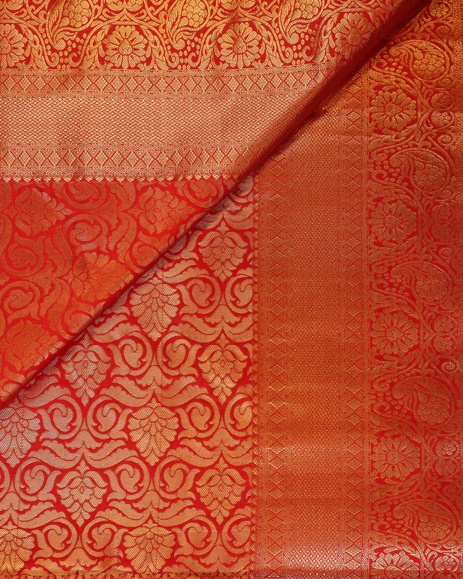 Vermilion Red Brocade Saree - Image 3