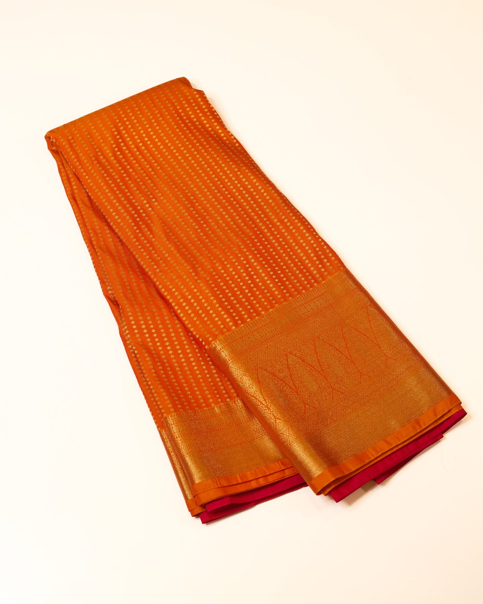Bright Orange Brocade Saree - Image 2