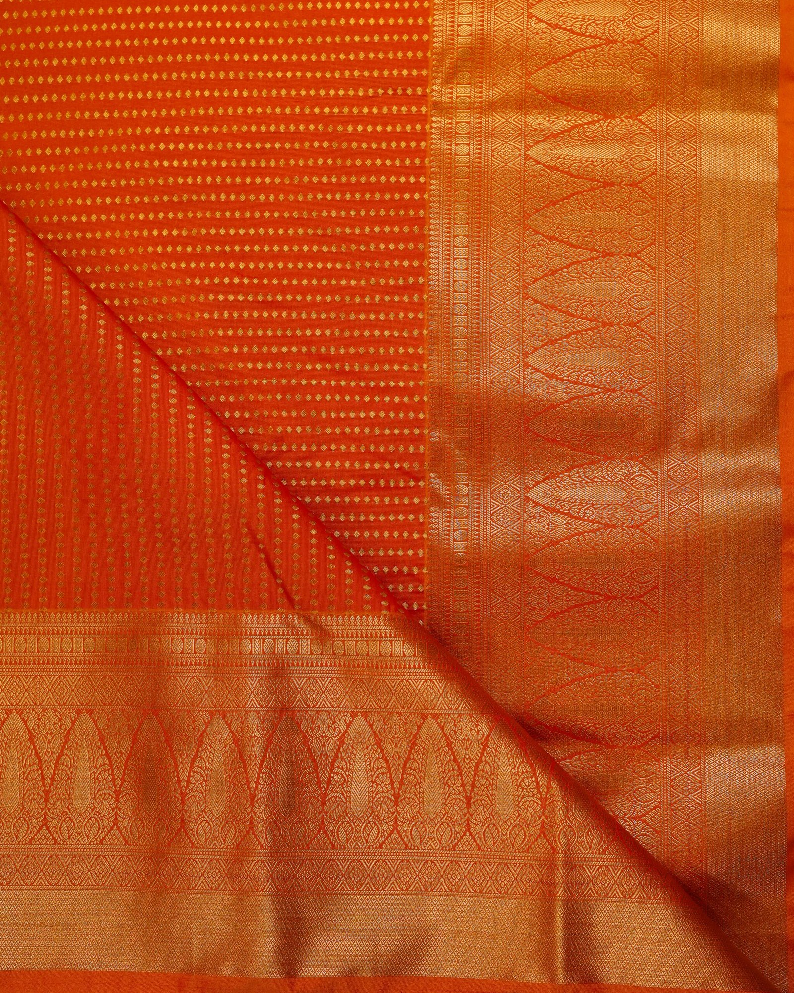Bright Orange Brocade Saree - Image 3