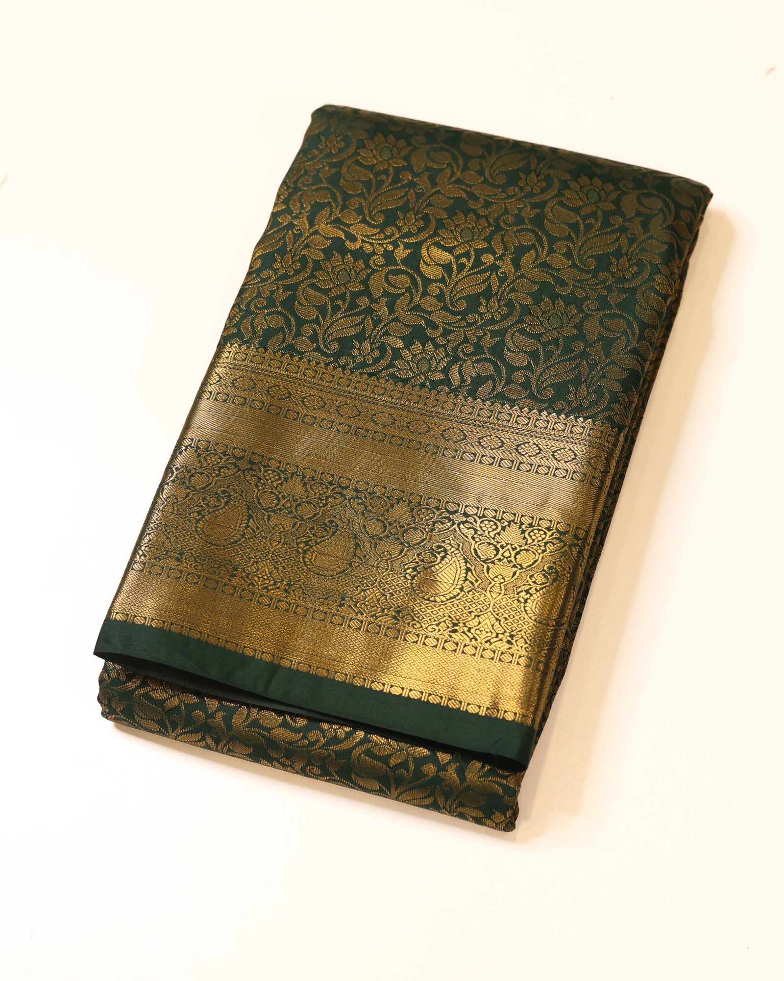 Deep Emerald Green Brocade Saree