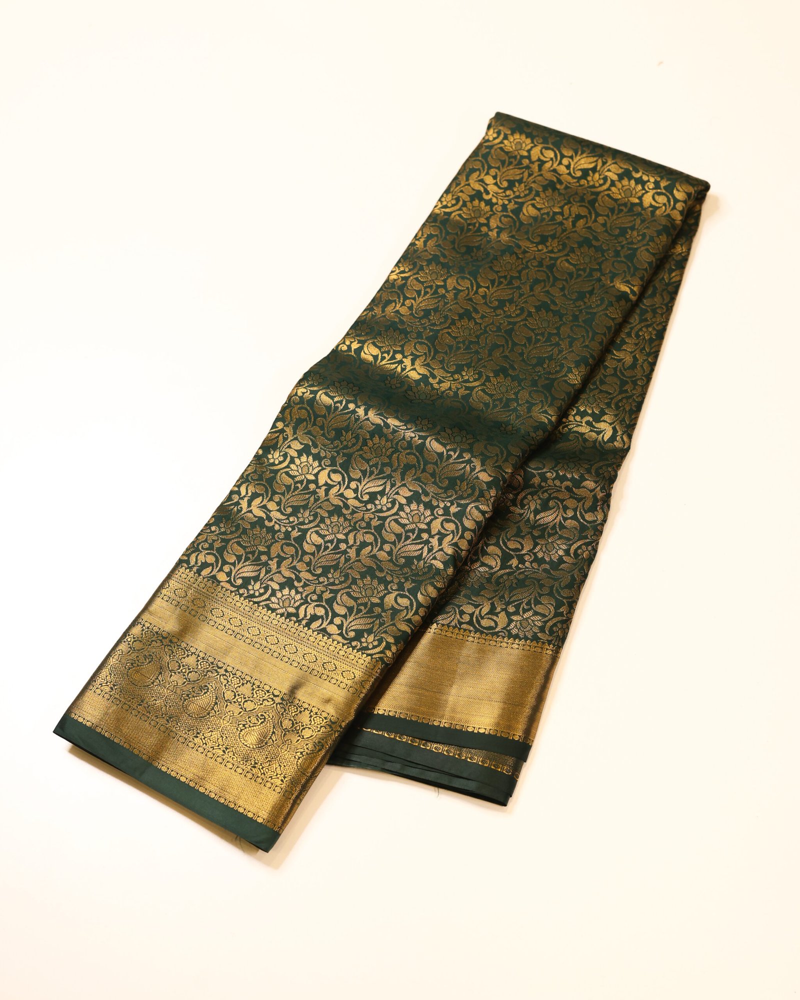 Deep Emerald Green Brocade Saree - Image 2