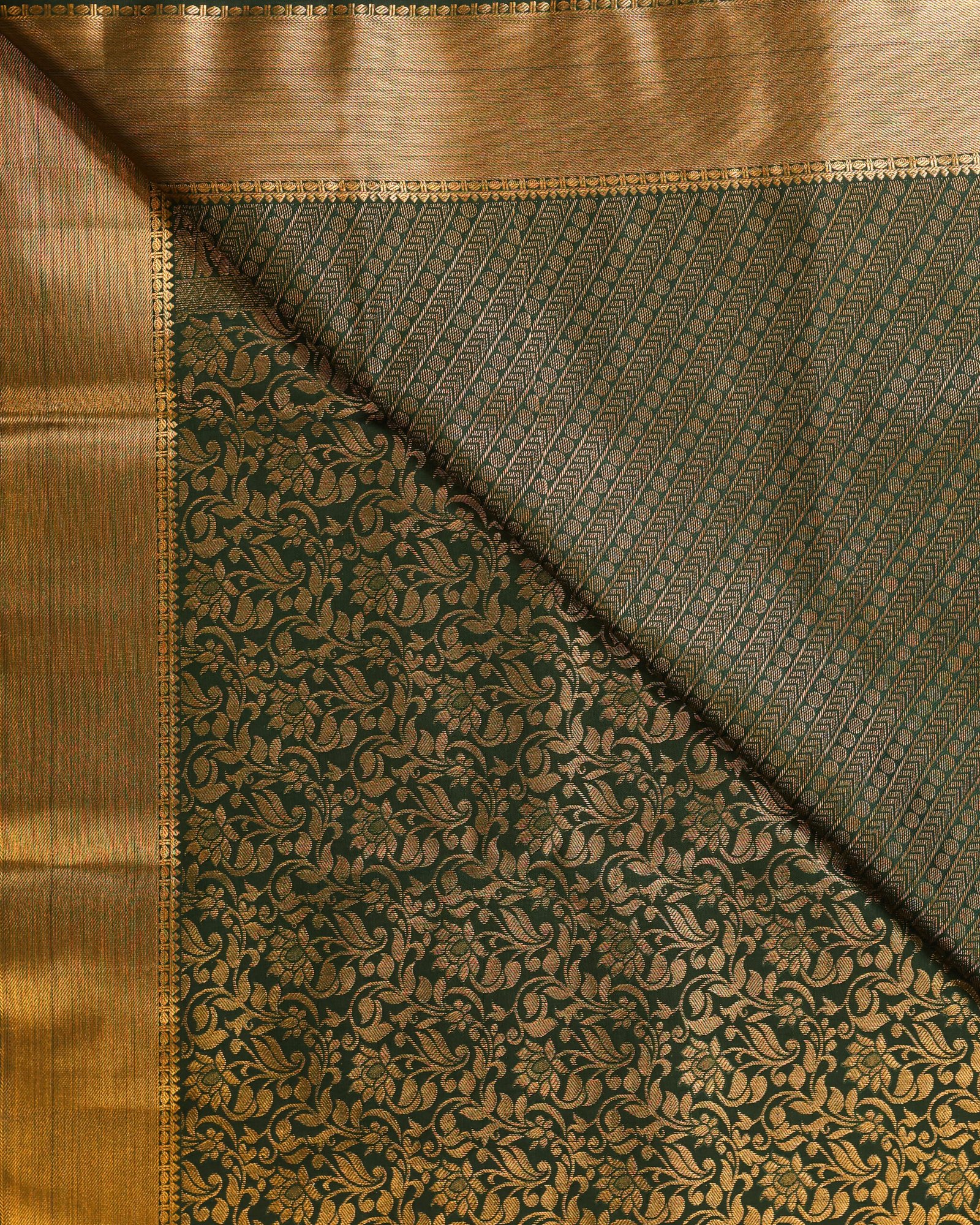 Deep Emerald Green Brocade Saree - Image 3