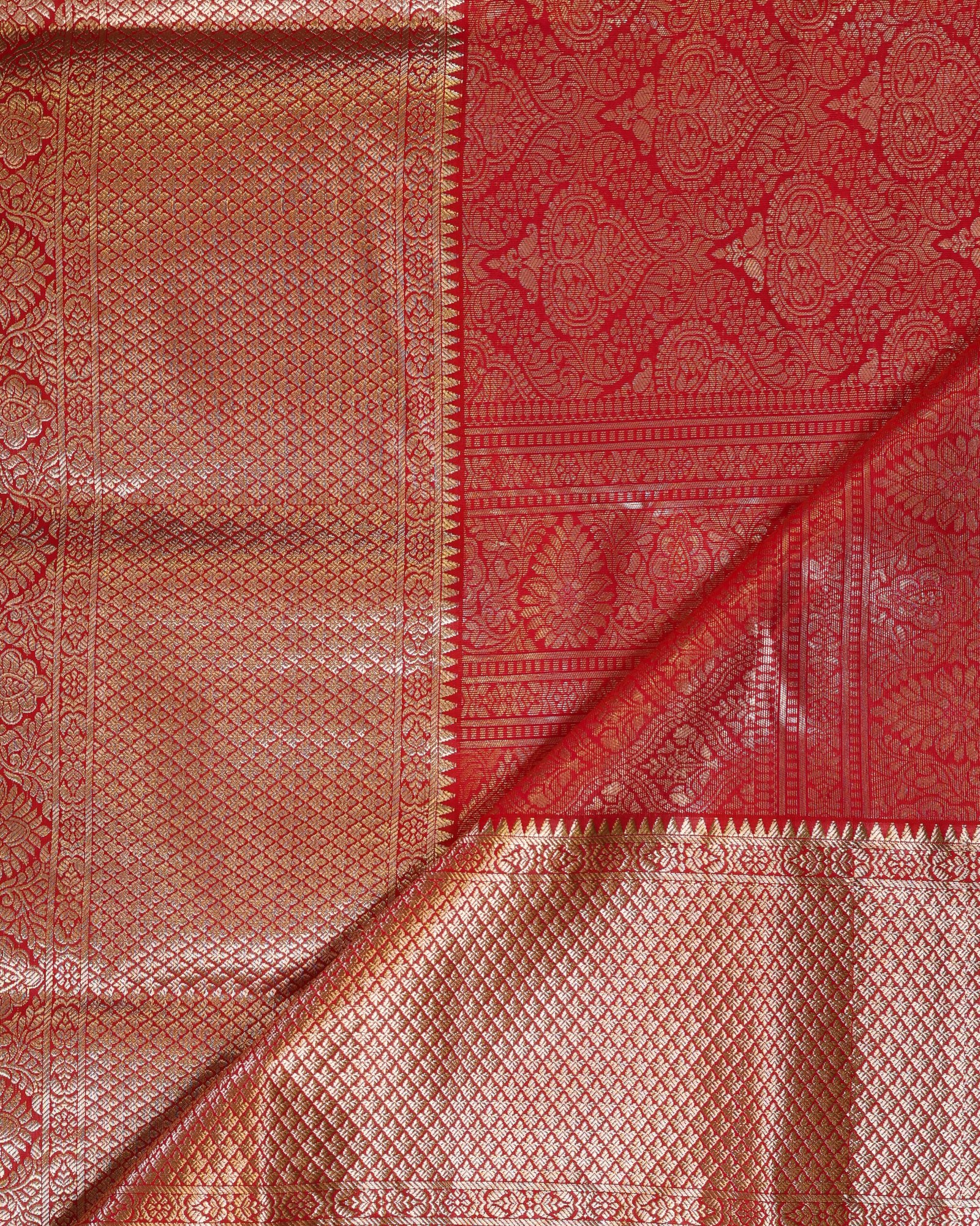 Deep Crimson Red Brocade Saree - Image 3