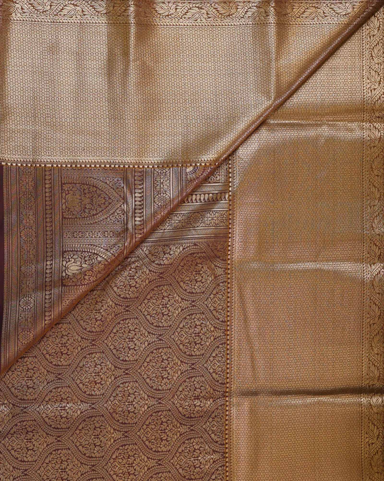 Coffee Brown Semi Kanchipuram Brocade Saree - Image 3