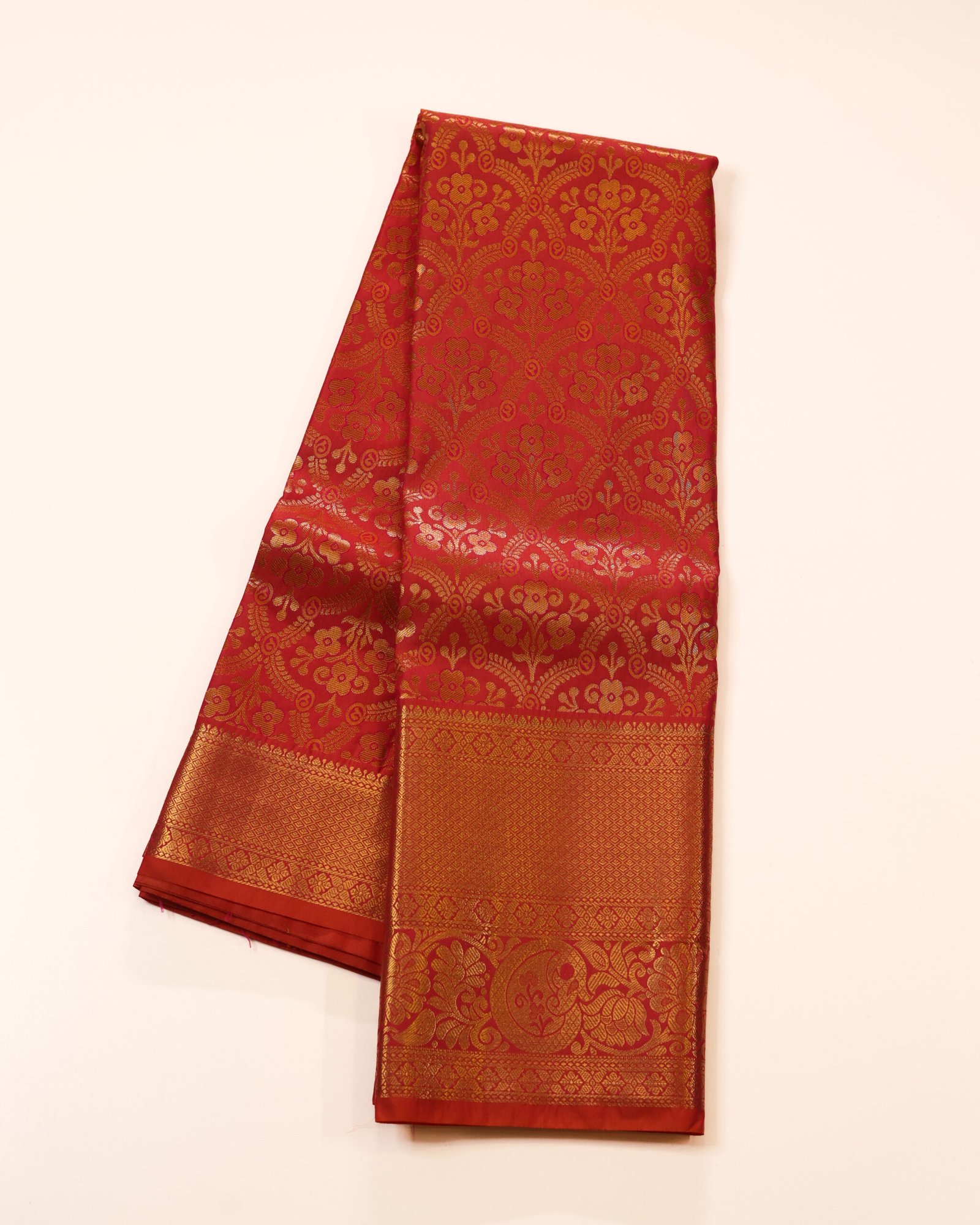 Scarlet Red Brocade Saree - Image 3