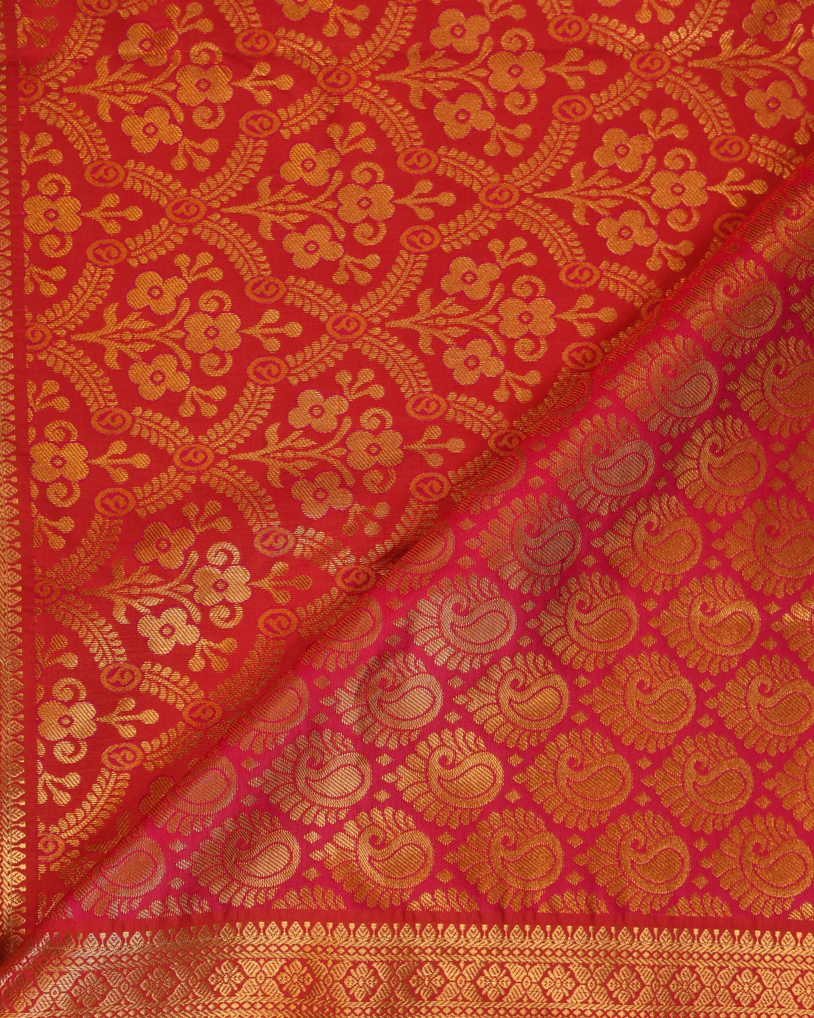 Scarlet Red Brocade Saree - Image 2