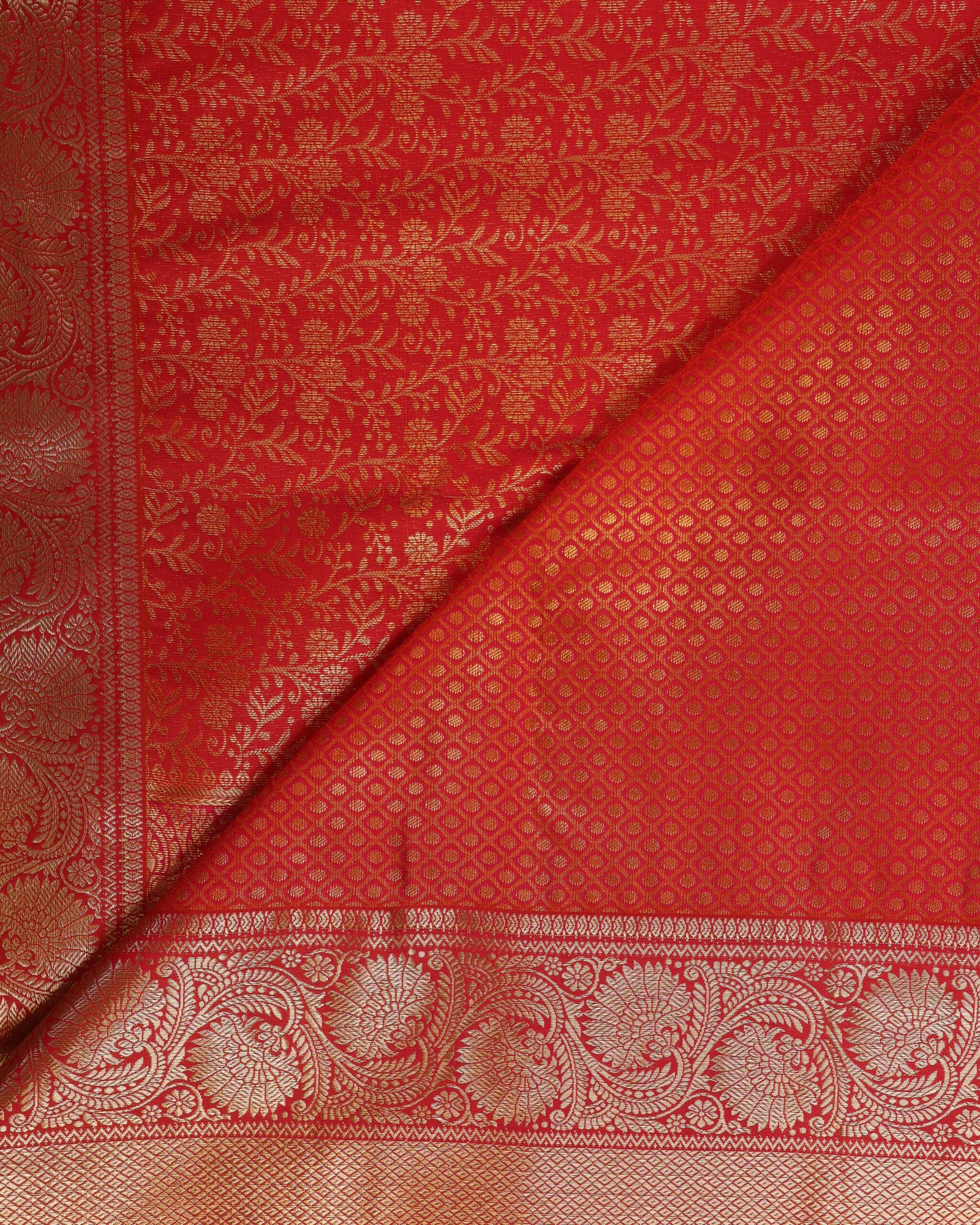 Vermilion Red Brocade Saree - Image 2