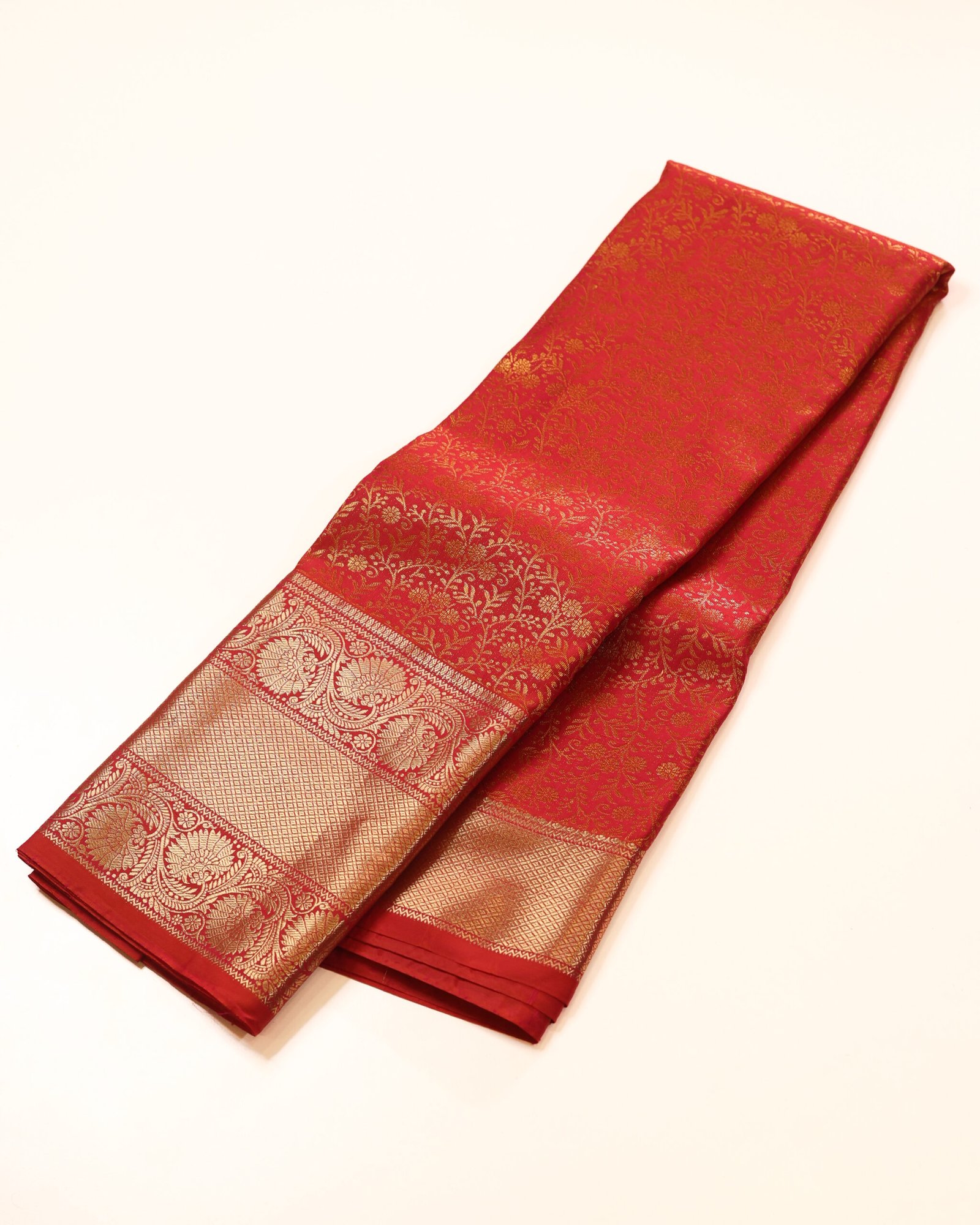 Vermilion Red Brocade Saree - Image 3