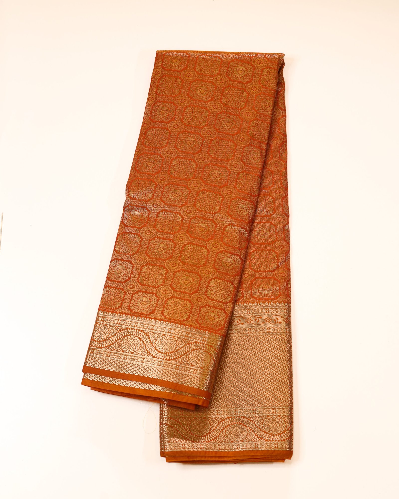 Burnt Orange Semi Kanchipuram Brocade Saree - Image 2