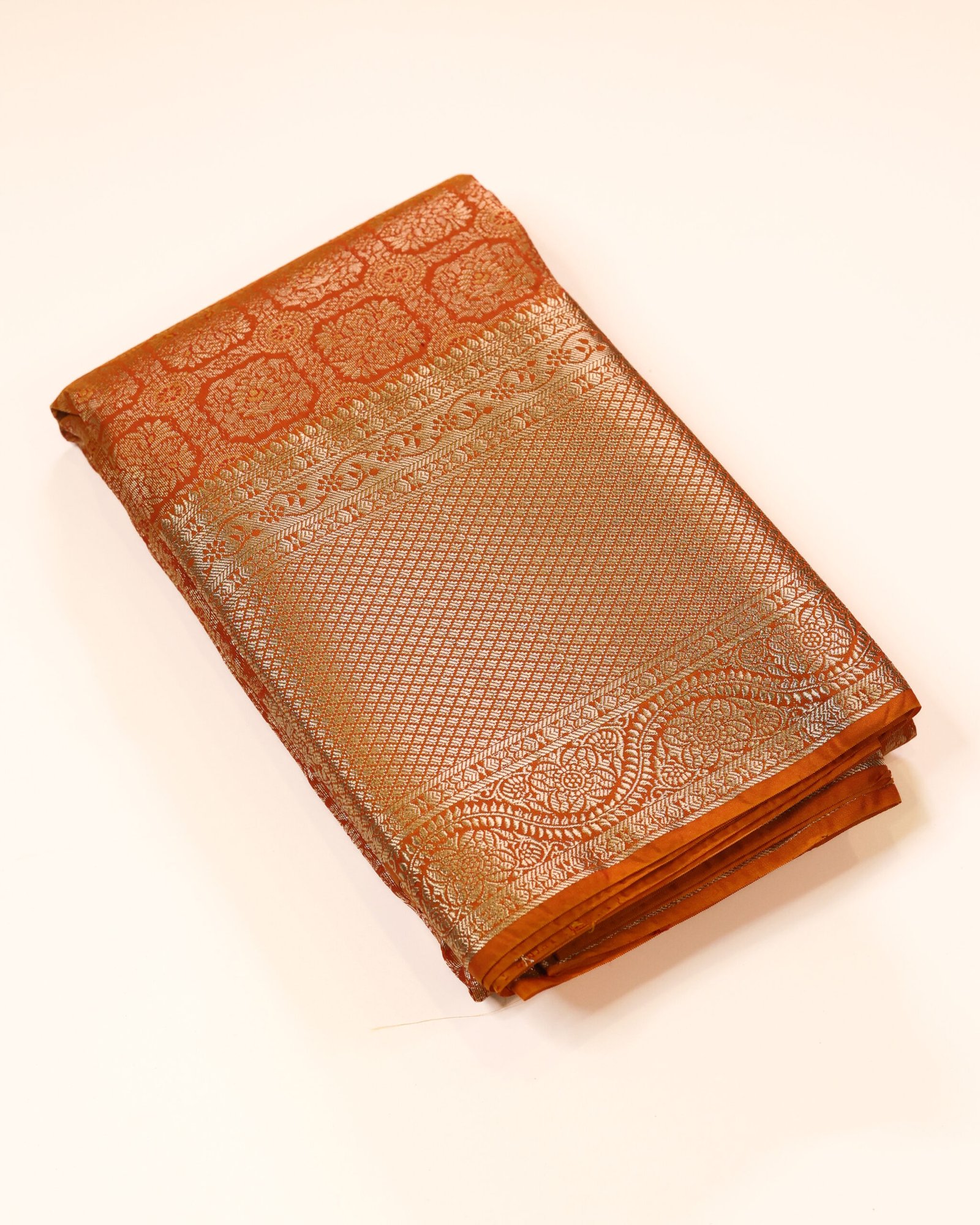 Burnt Orange Semi Kanchipuram Brocade Saree
