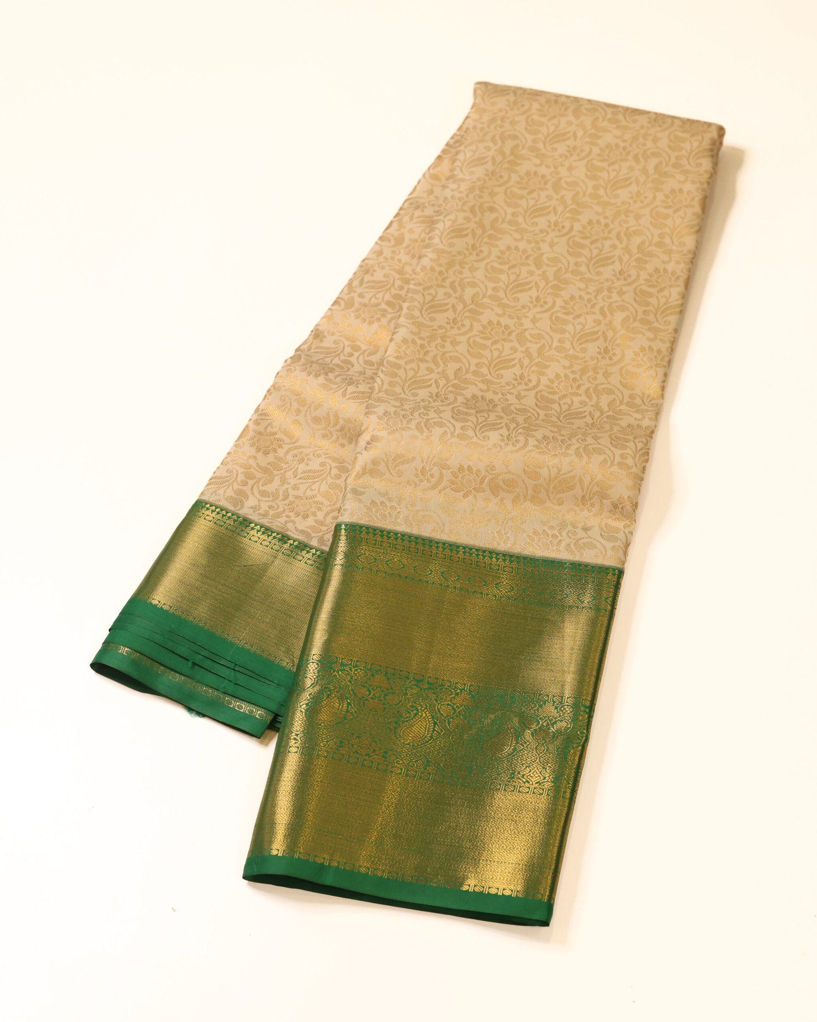 Ivory Cream Tissue Brocade Saree - Image 3