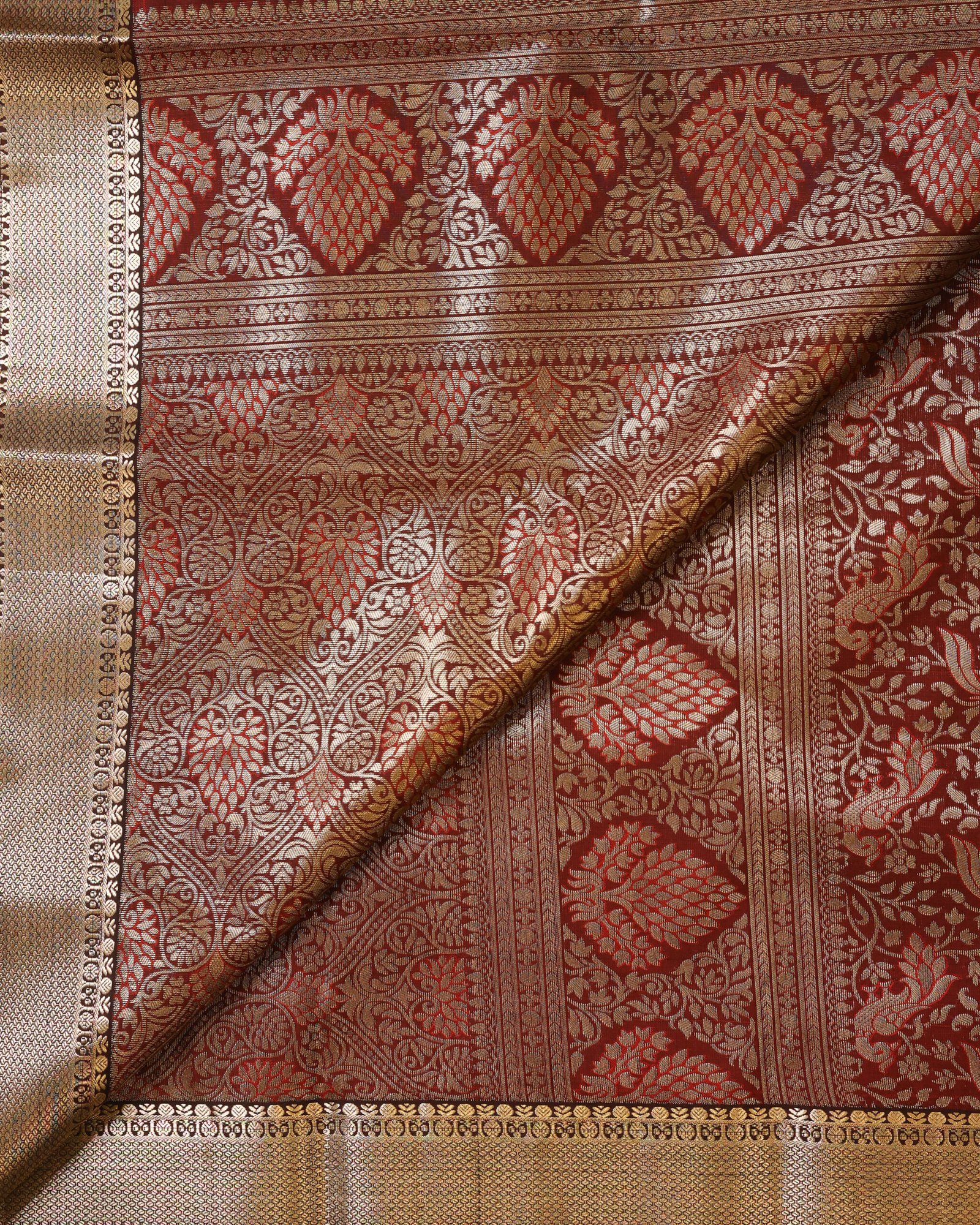 Deep Maroon Semi Brocade Saree - Image 3