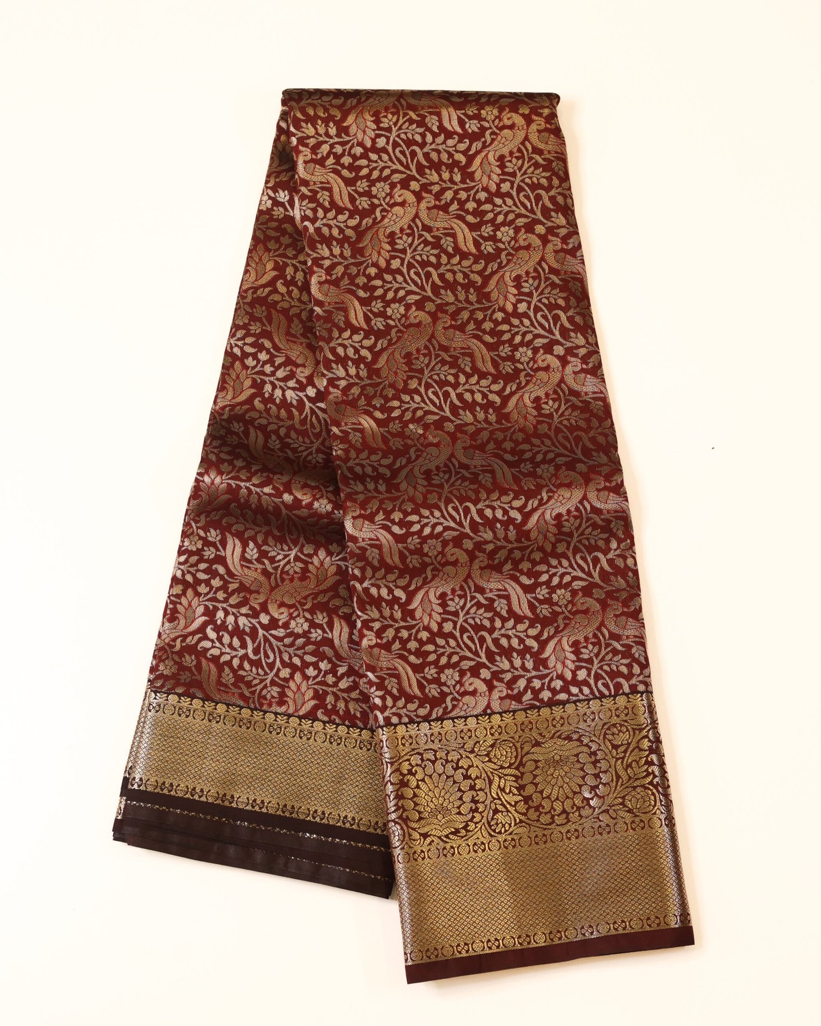 Deep Maroon Semi Brocade Saree - Image 2